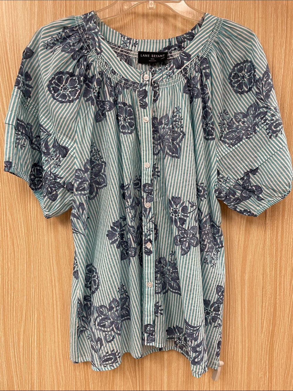Lane Bryant Blue Print Blouse Size 14/16